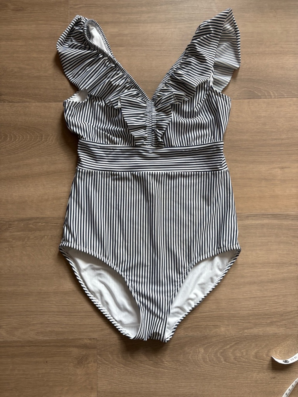 Classic Black & White Stripe Ruffle One-Piece Swimsuit